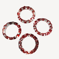 Red Squiggle Glass Napkin Rings - Set of Four (Sample)