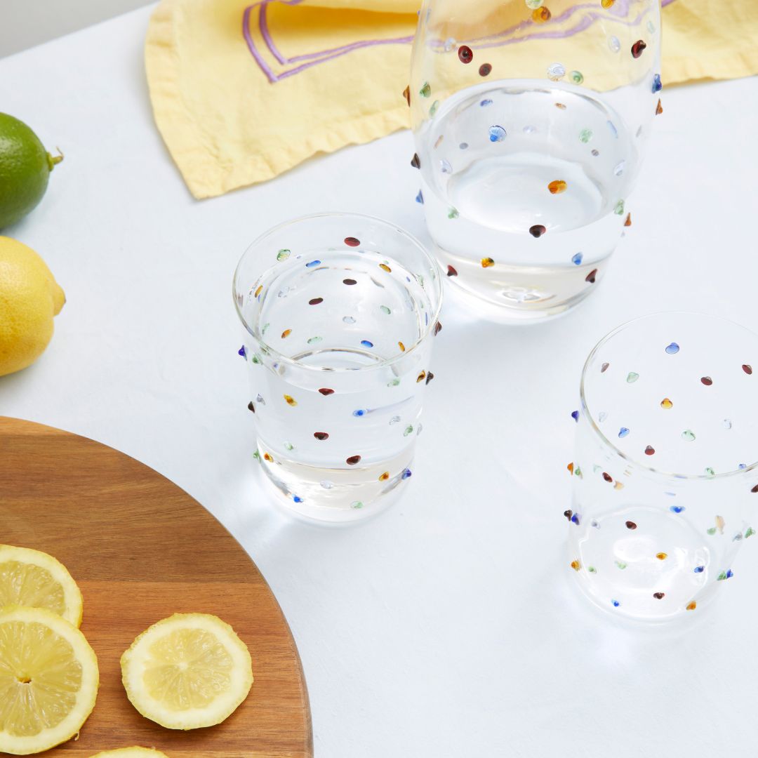 Multicoloured Pom Tumbler Glass - Set of Four