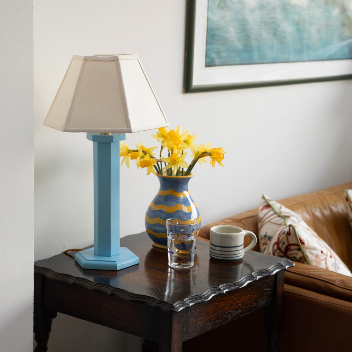 Hexagon Bedside Lamp - Beaufort Blue