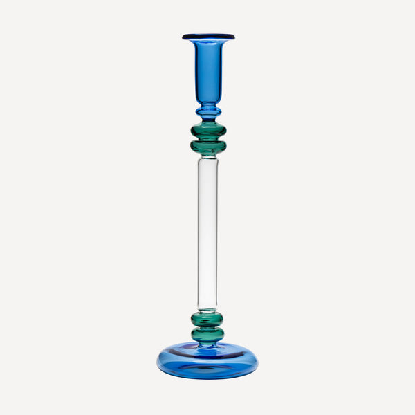 Bugle Glass Cakndlestic - Blue & Teal