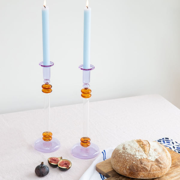 Bugle Glass Candlestick - Purple & Amber