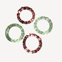 Green & Red Squiggle Glass Napkin Rings - Set of Four (Sample)