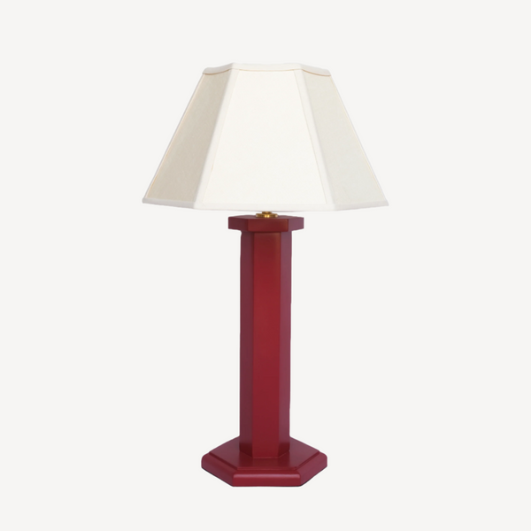 Hexagon_Bedside_Lamp_-Ruby Red Cream Lampshade