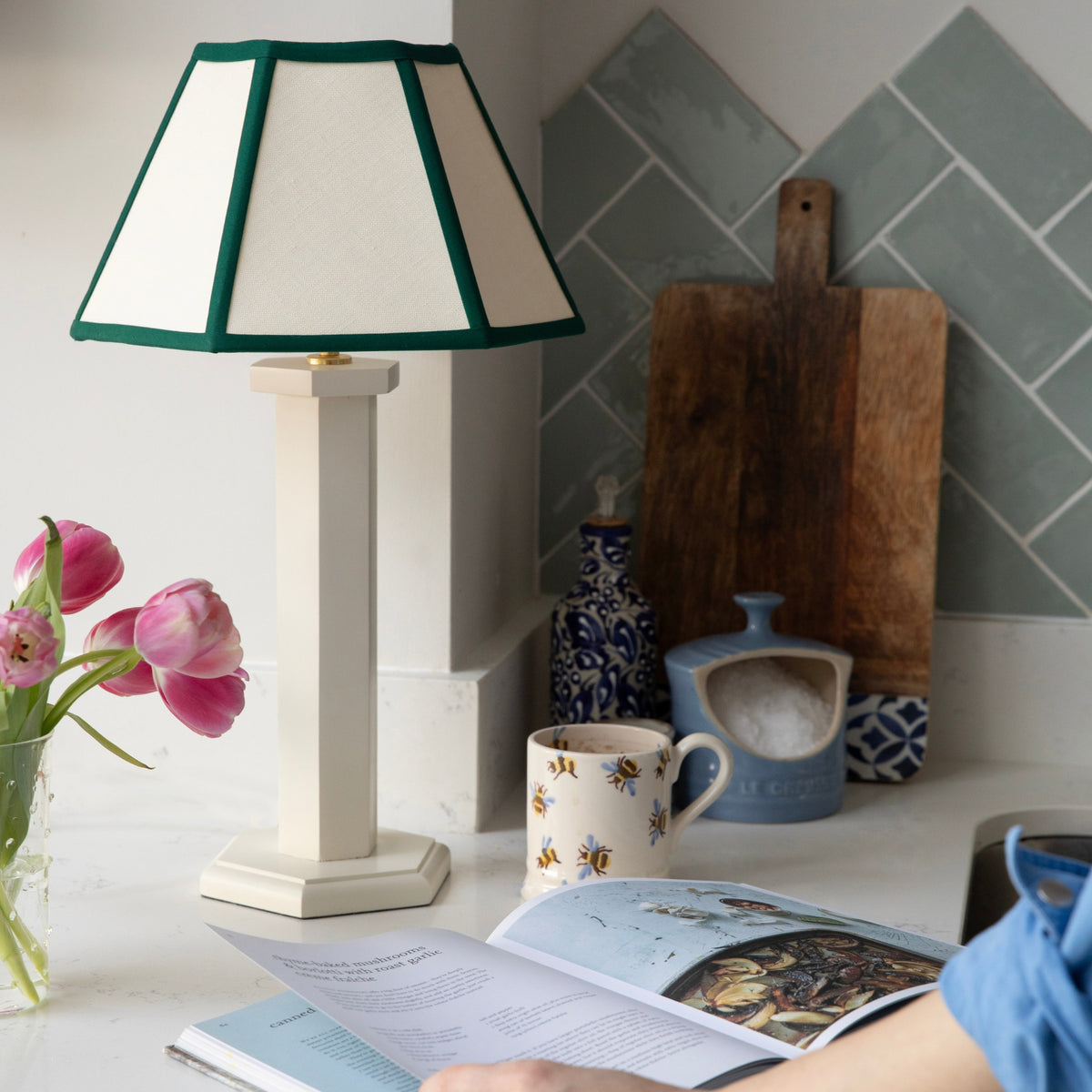 Hexagon Bedside Lamp - Oyster White