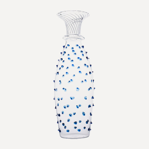 Issy Granger Glass Carafe. Glass Jug. Spotty Jug. Blue Dotty Jug. Blue Pitcher