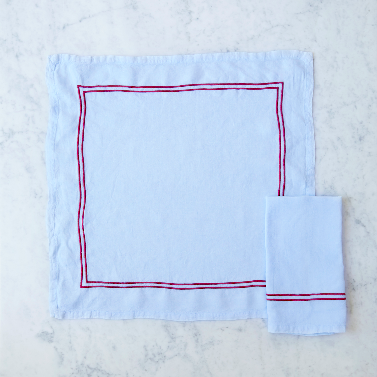 Set of 4 White Linen Napkins with Blue Hem I Once Milano I SHOWROOM