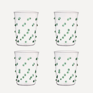 Issy Granger Green Pom Dotty Spotty Water Tumbler. Pom Water Glass. Tumbler.